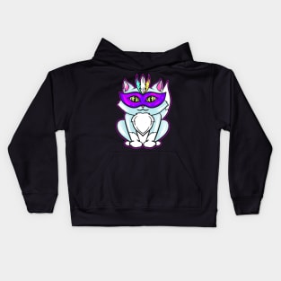 Cute Kawaii Cat With Purple Mask For Mardi Gras Kids Hoodie